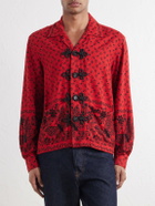 BODE - Camp-Collar Embellished Printed Cotton-Poplin Shirt - Red