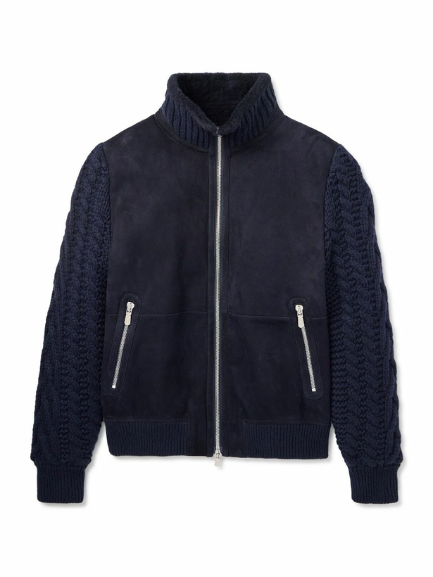 Photo: Brunello Cucinelli - Shearling and Cable-Knit Cashmere Jacket - Blue