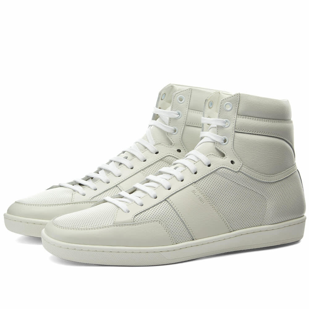 Photo: Saint Laurent Men's SL10H Leather Hi-Top Sneakers in Optical White