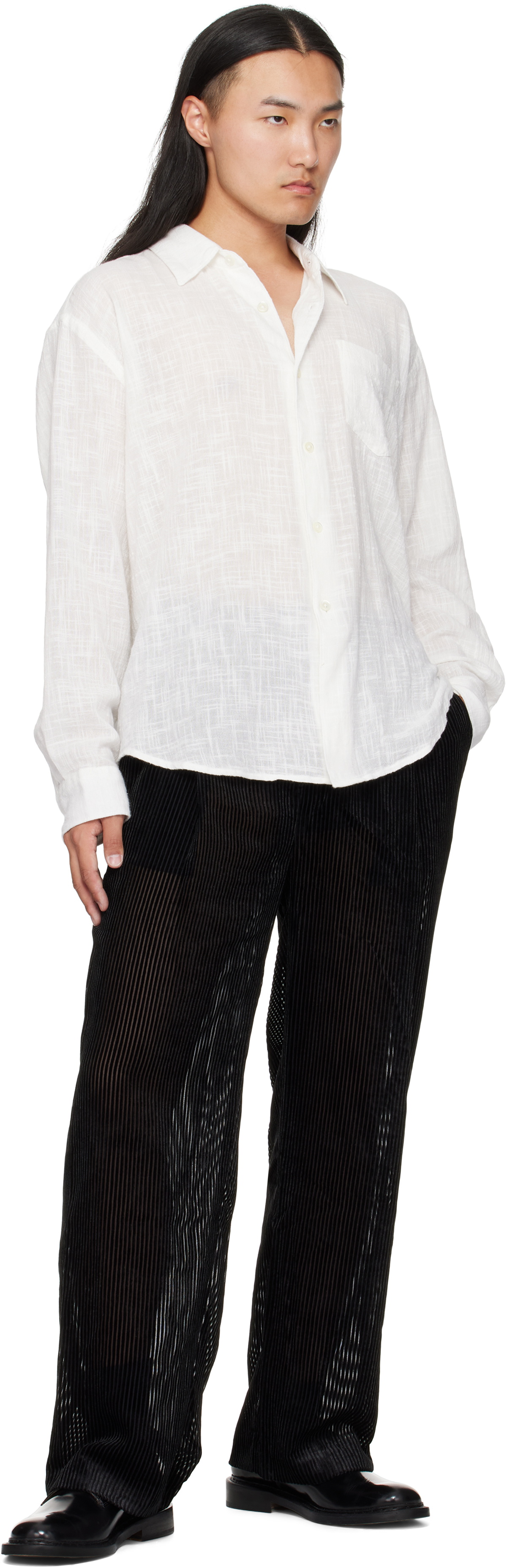 LGN Louis Gabriel Nouchi Black Devored Stripes Large Pleats Trousers