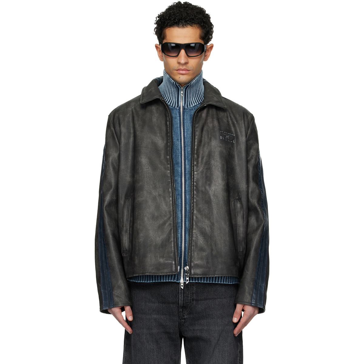 DIESEL J-Antilフェイクレザージップアップジャケット Diesel Black J-Antil Faux-Leather Jacket Diesel