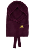 Ganni Core Future Logo-embroidered Wool-blend Balaclava - Burgundy - One Size