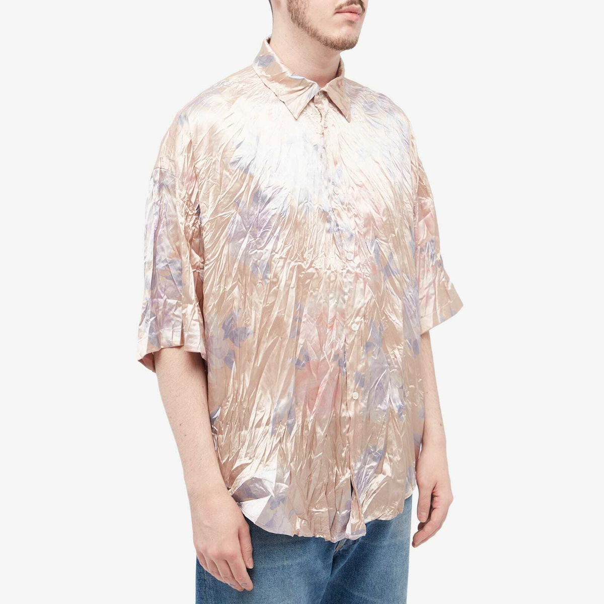 Acne Studios Men's Setar Crinkled Flower Print Short Sleeve Shirt