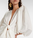 Adriana Degreas Puff-sleeve linen-blend blouse