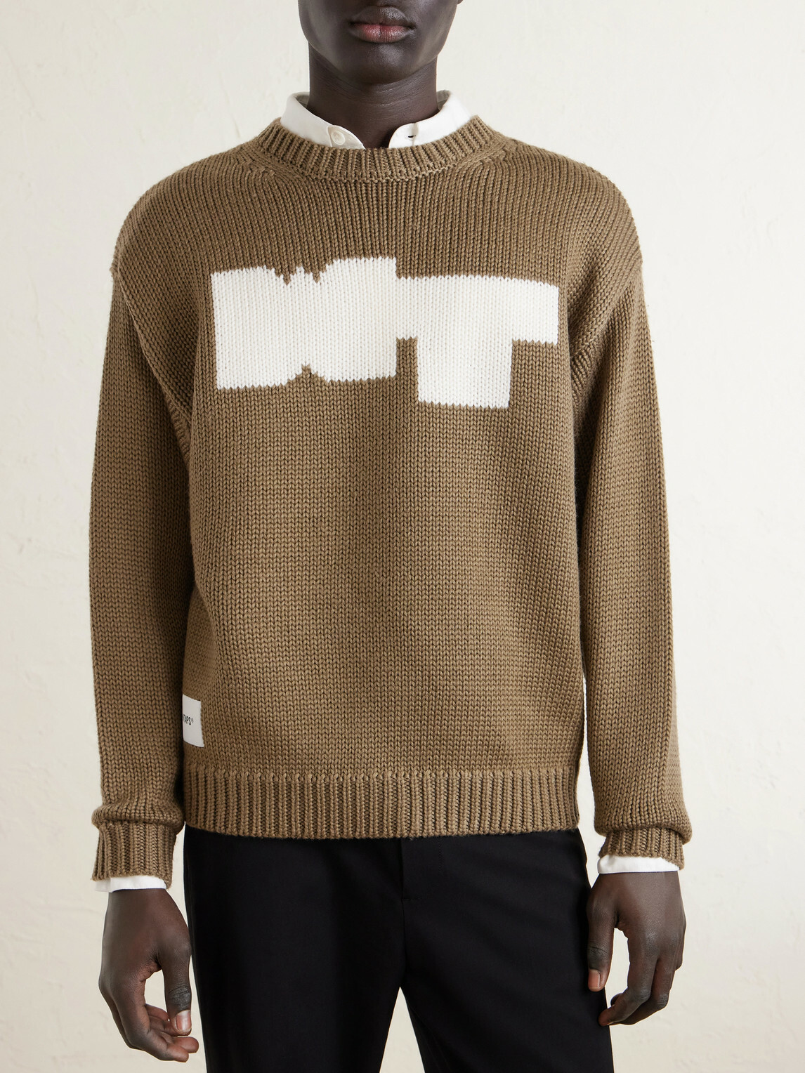 WTAPS - Logo-Intarsia Ribbed-Knit Sweater - Neutrals