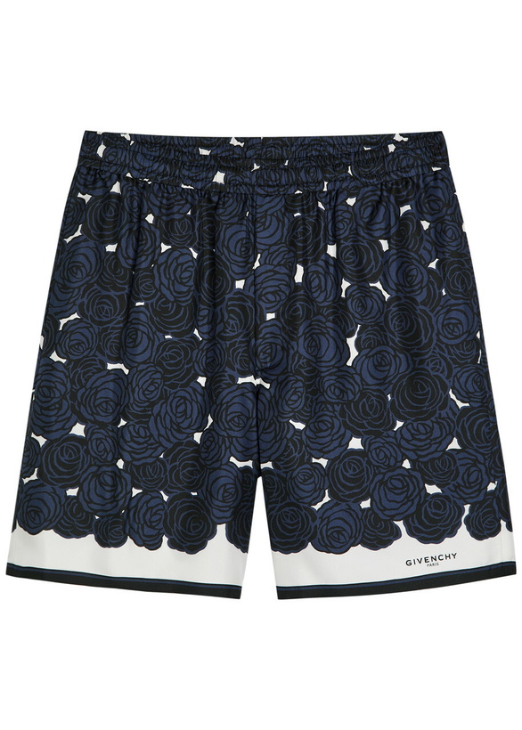 Photo: Givenchy Floral-print Silk Shorts Navy
