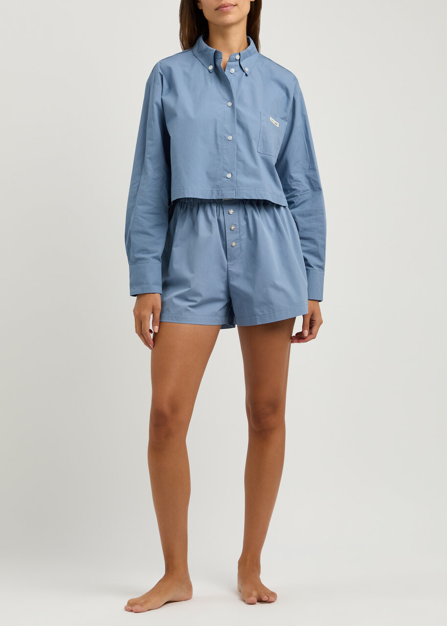 Love Stories Pete Cropped Cotton-poplin Shirt Blue