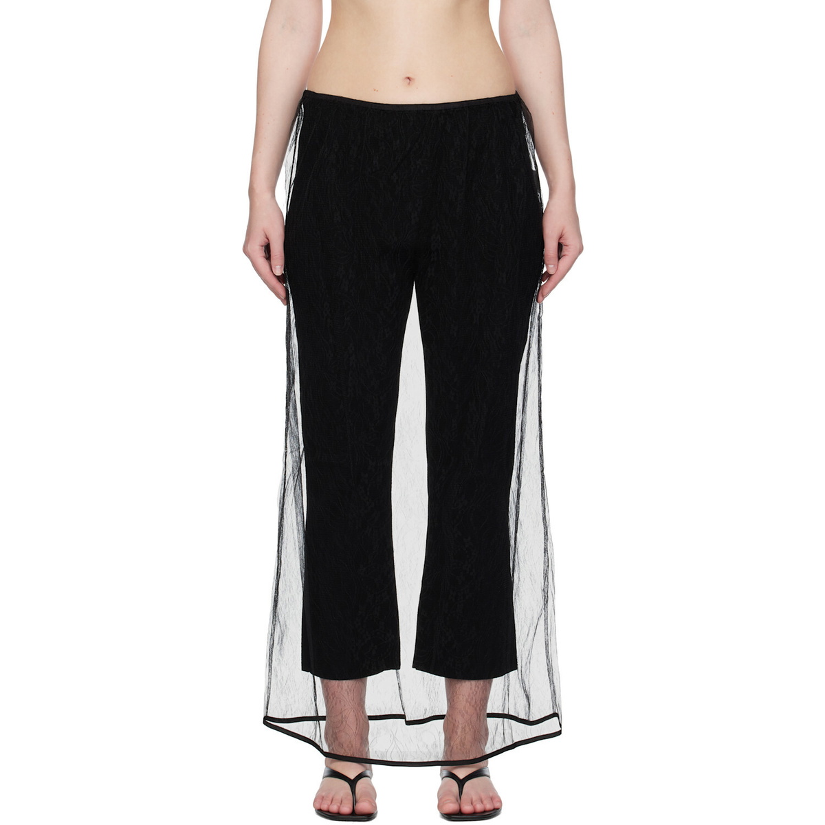 AMOMENTO Black Sheer Lace Long Maxi Skirt