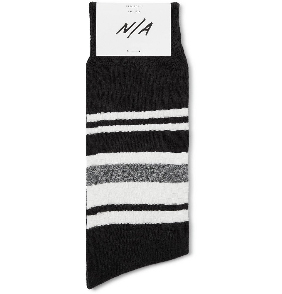 N/A - Striped Stretch Cotton-Blend Socks - Black