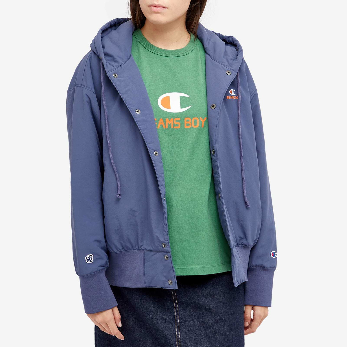 Champion Women's x Beams Boy Hooded Jacket in Blue