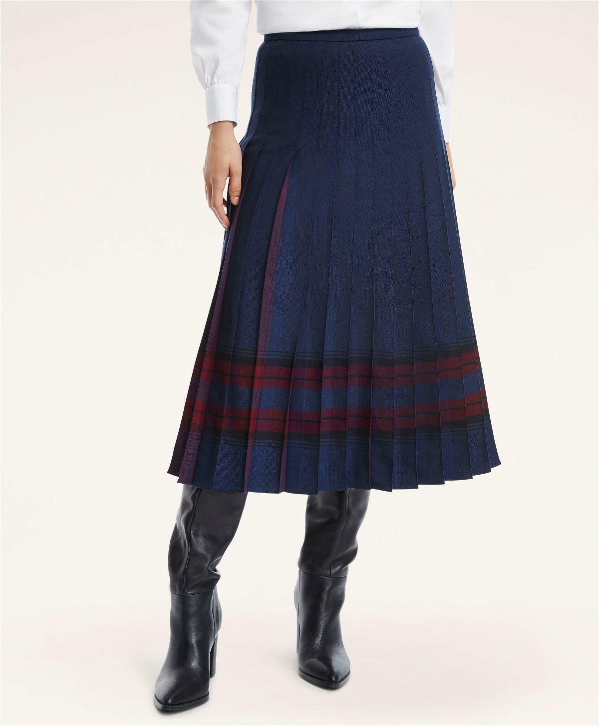 Photo: Brooks Brothers Women's Pleated Plaid Skirt | Navy
