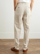 Eleventy - Straight-Leg Pleated Stretch Cotton and Lyocell-Blend Trousers - Neutrals