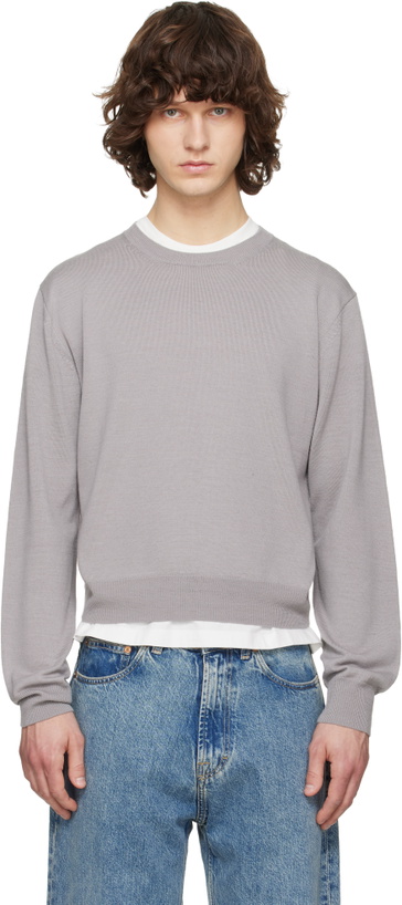Photo: TONYWACK Gray Extrafine Wool Crew Neck Knit Sweater