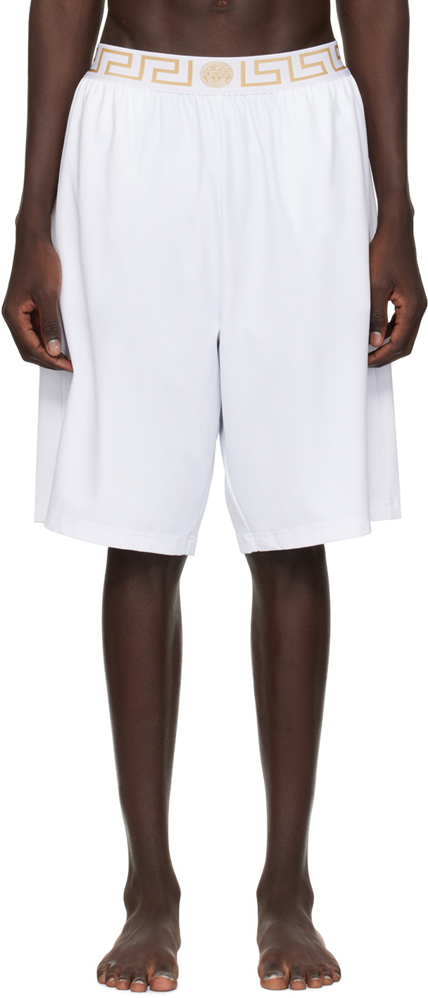 Versace Underwear White Greca Border Swim Shorts Versace Underwear