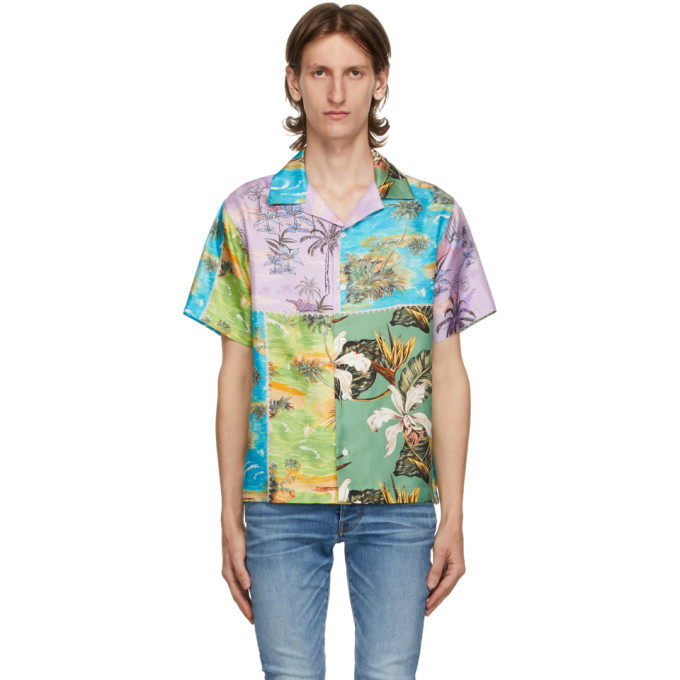 Photo: Amiri Purple and Green Silk Hawaiian Patchwork Short Sleeve Shirt