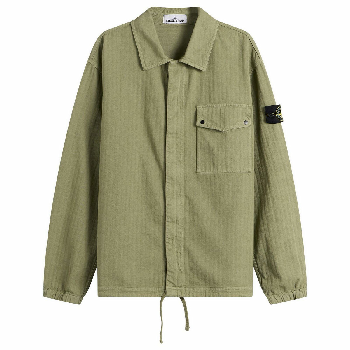 Stone Island Men's Cotton Herringbone Zip Shirt Jacket in Laurel Green