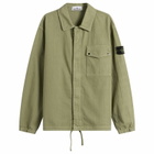 Stone Island Men's Cotton Herringbone Zip Shirt Jacket in Laurel Green