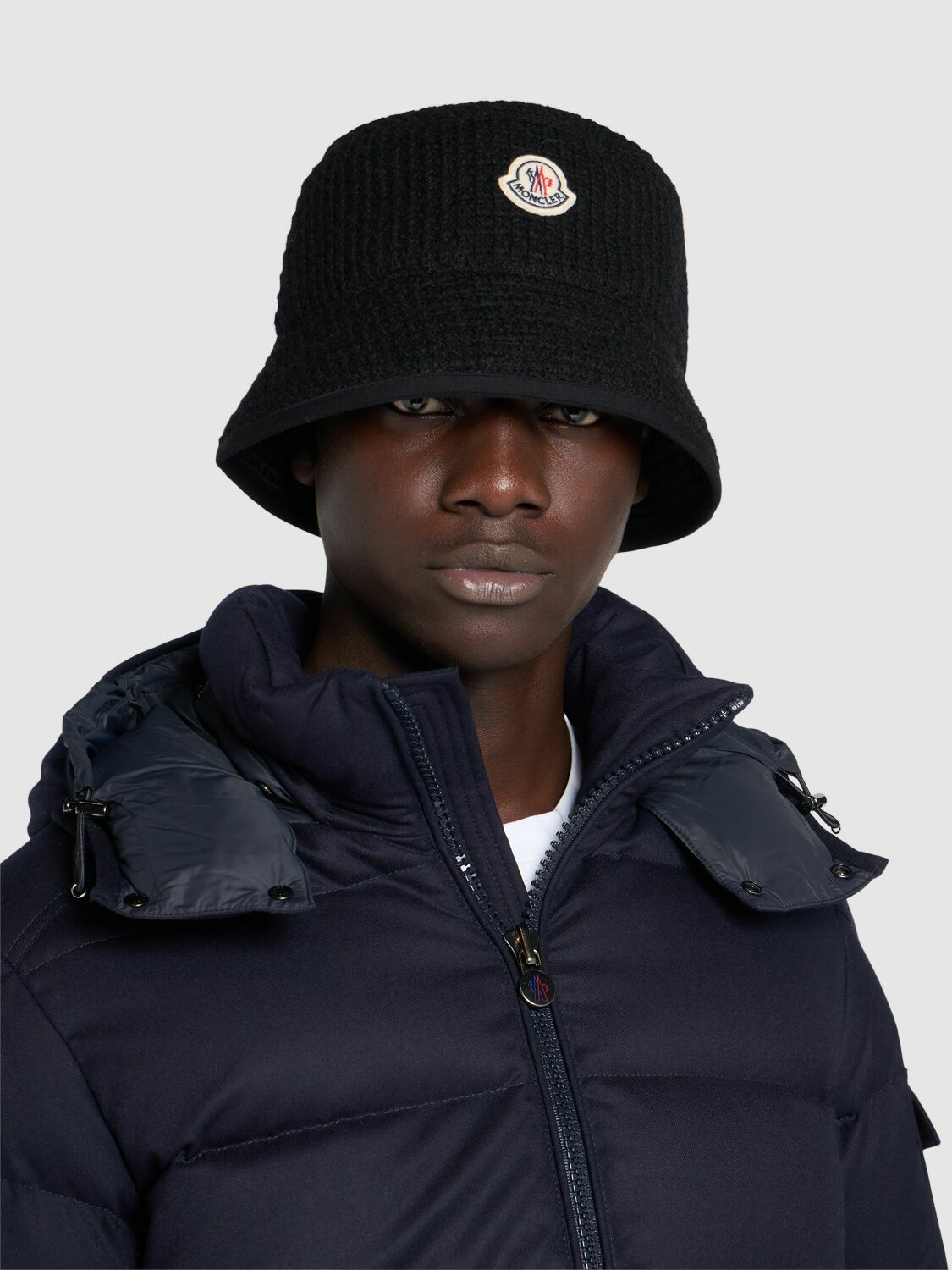 MONCLER Logo Bonded Virgin Wool Blend Bucket Hat Moncler