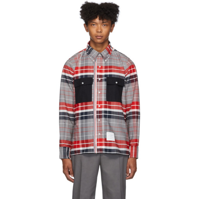 Photo: Thom Browne Red and Navy Zip-Up Norfolk Shirt