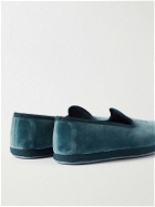 Loro Piana - Venice Grosgrain-Trimmed Embroidered Velvet Slippers - Blue