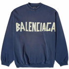 Balenciaga Men's Tape Type Crew Sweat in Marine Blue