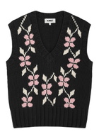 Ymc Heidi Floral-intarsia Knitted Cotton Vest Black