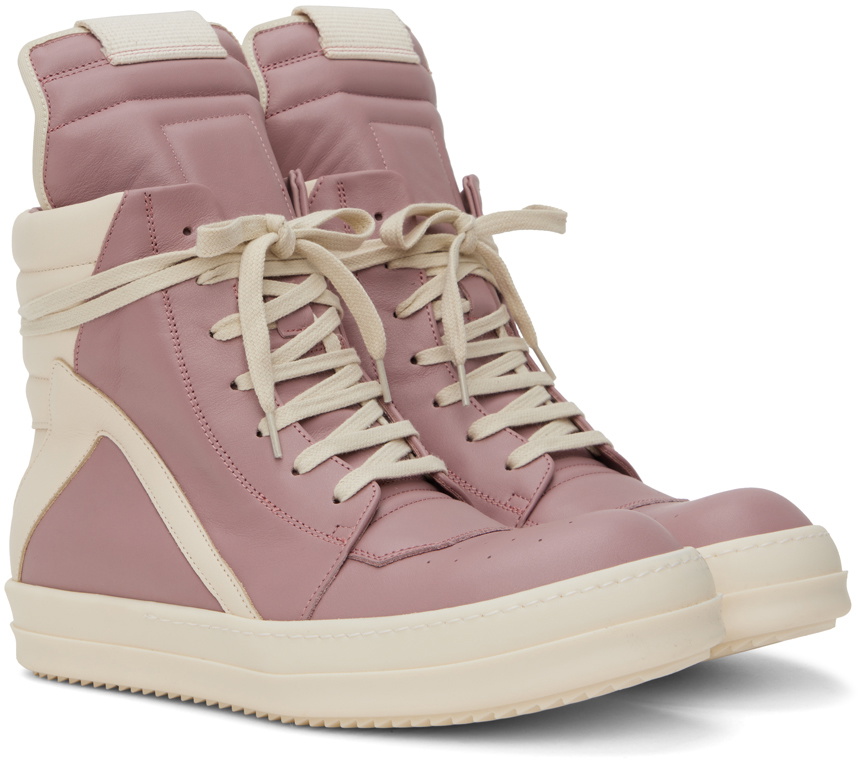 靴 Rick owens geobasket pink Geobasket leather high-top sneakers in pink - Rick Owens