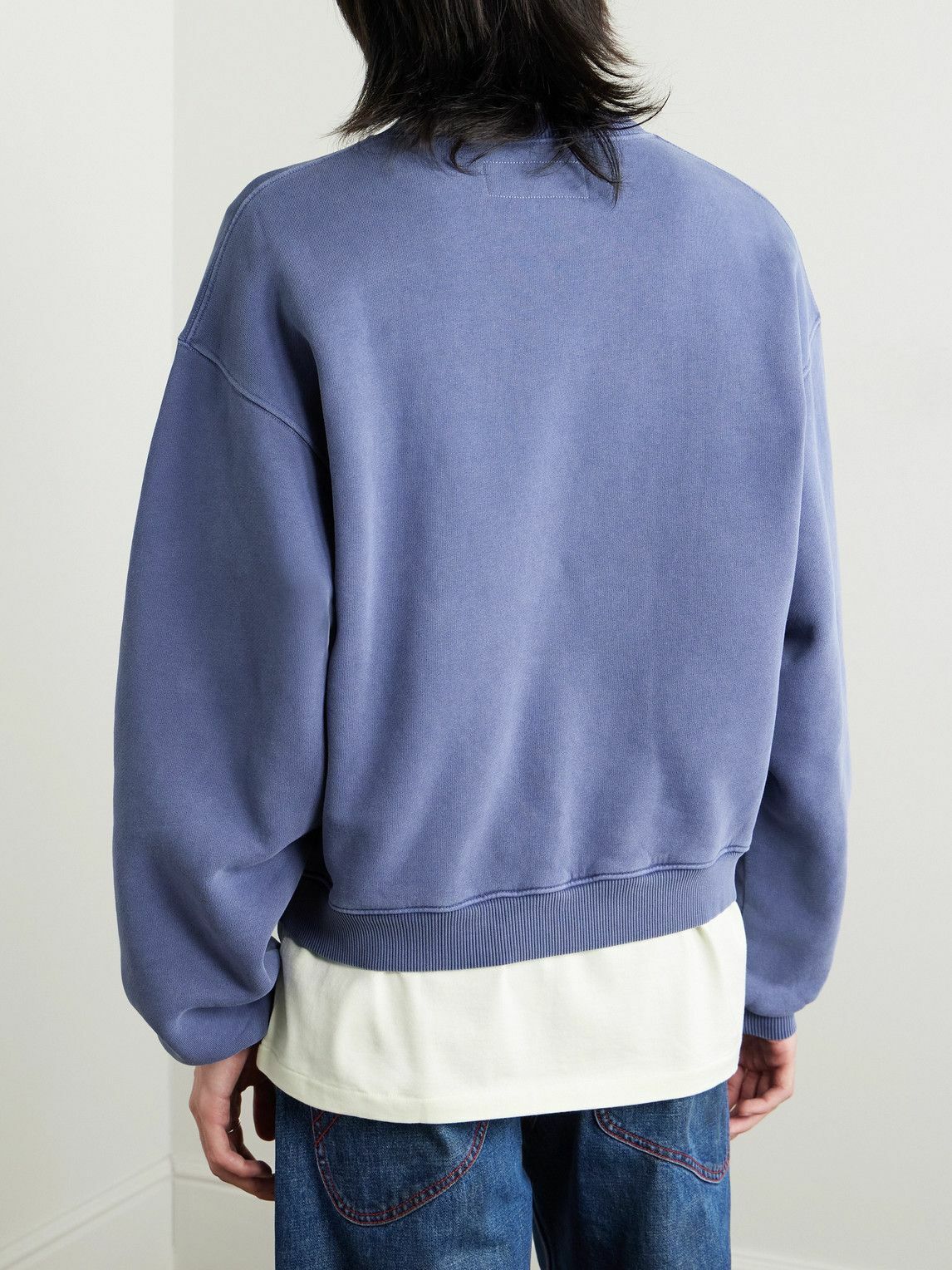 ERL - Cropped Logo-Embroidered Cotton-Jersey Sweatshirt - Blue