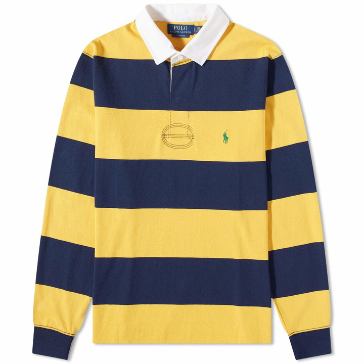 Photo: Polo Ralph Lauren Men's Striped Rugby Shirt in Gold Bugle/Newport Navy