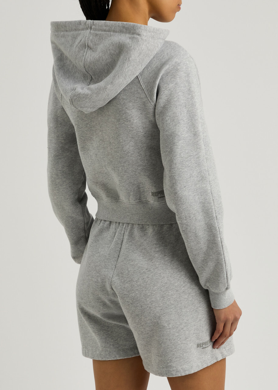 Represent Owners Club Cropped Hooded Cotton Sweatshirt Light Grey