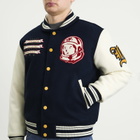 Billionaire Boys Club Men's Fanfare Script Logo Varsity Jacket in Navy/Cream