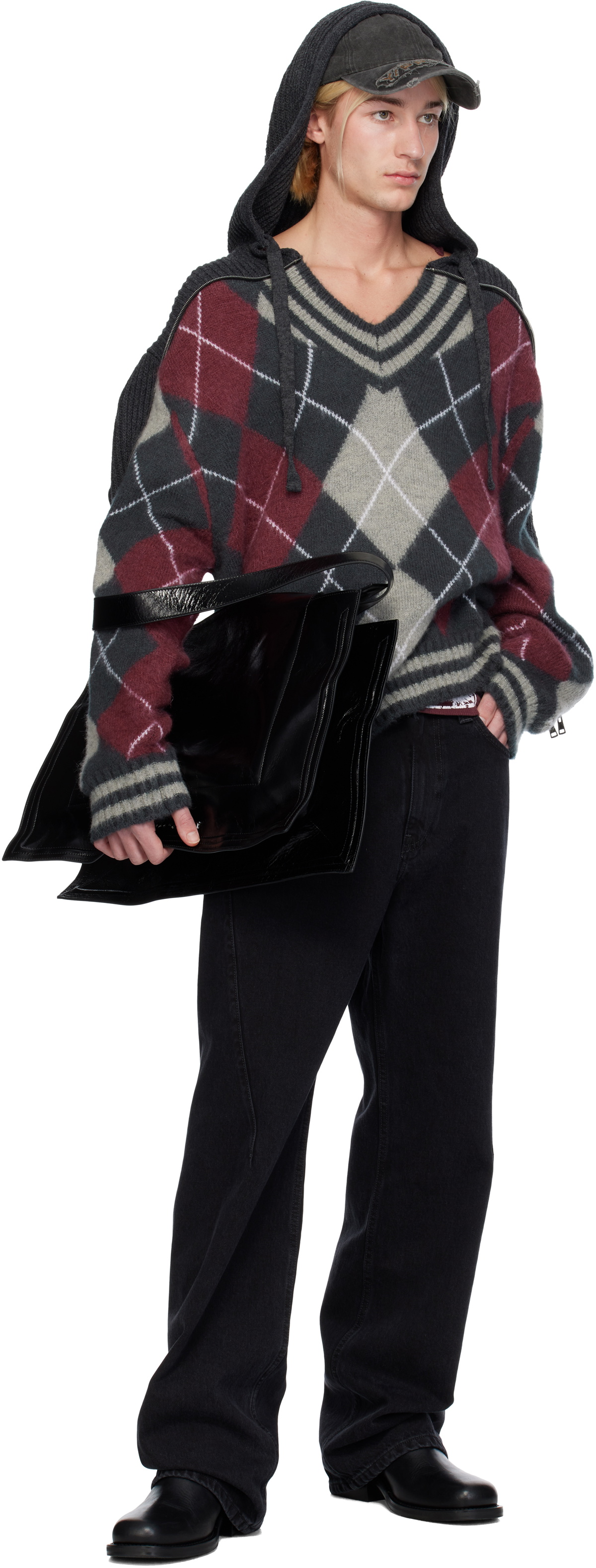 Y/Project Gray & Burgundy Zip Insert Hoodie