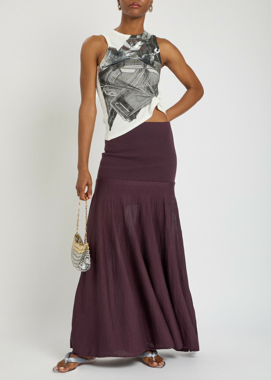 Rabanne Merino Wool and Silk-blend Maxi Skirt Aubergine