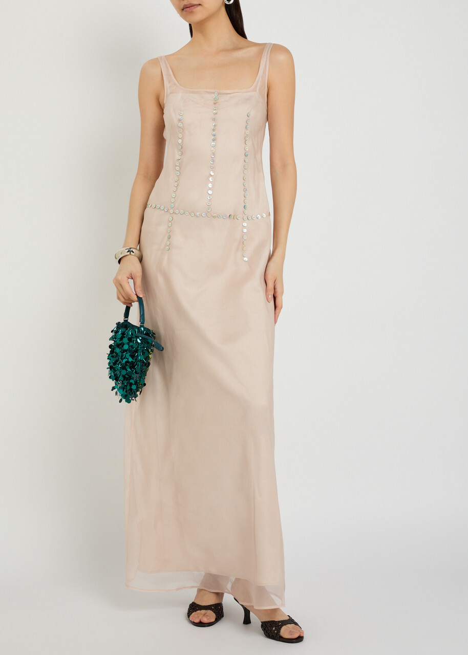 Staud Greta Embellished Silk-chiffon Maxi Dress Light Pink