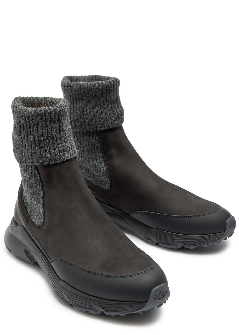 Tods Sport Run Nubuck Ankle Boots Black Grey