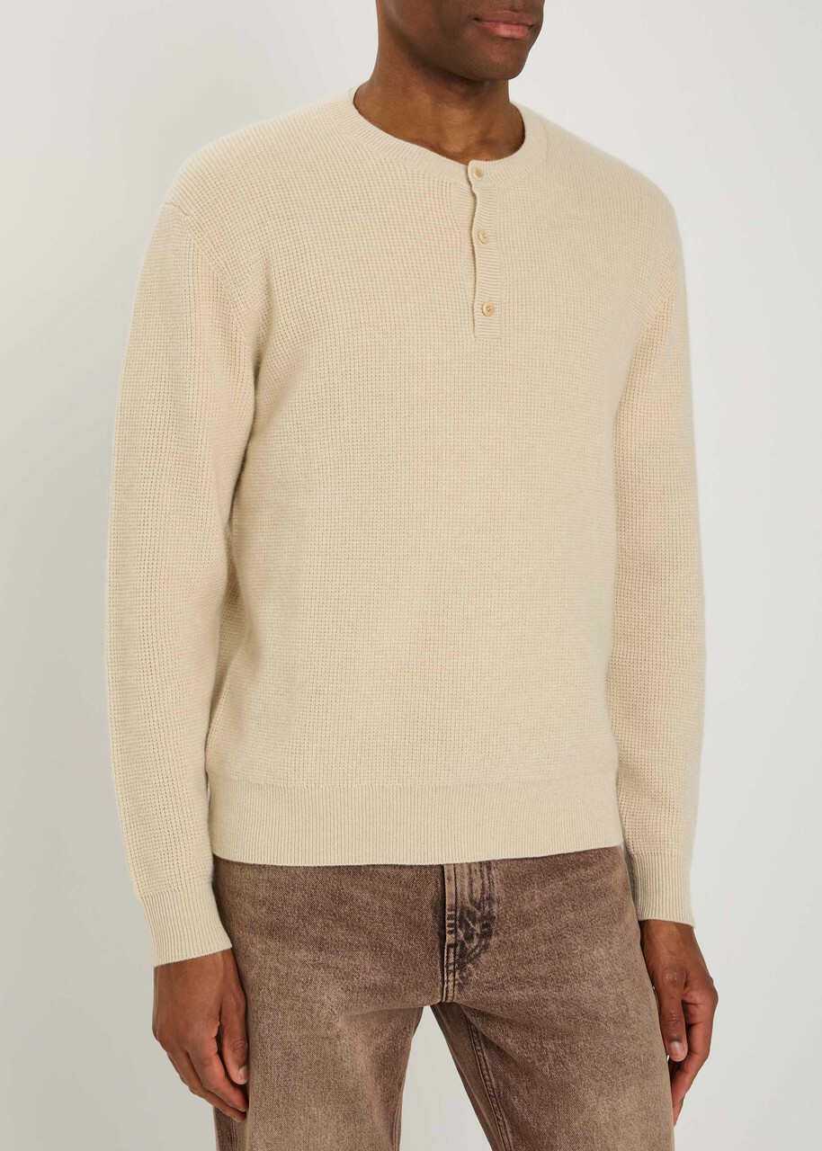 The Elder Statesman Waffle Cashmere-knit Henley Jumper Natural
