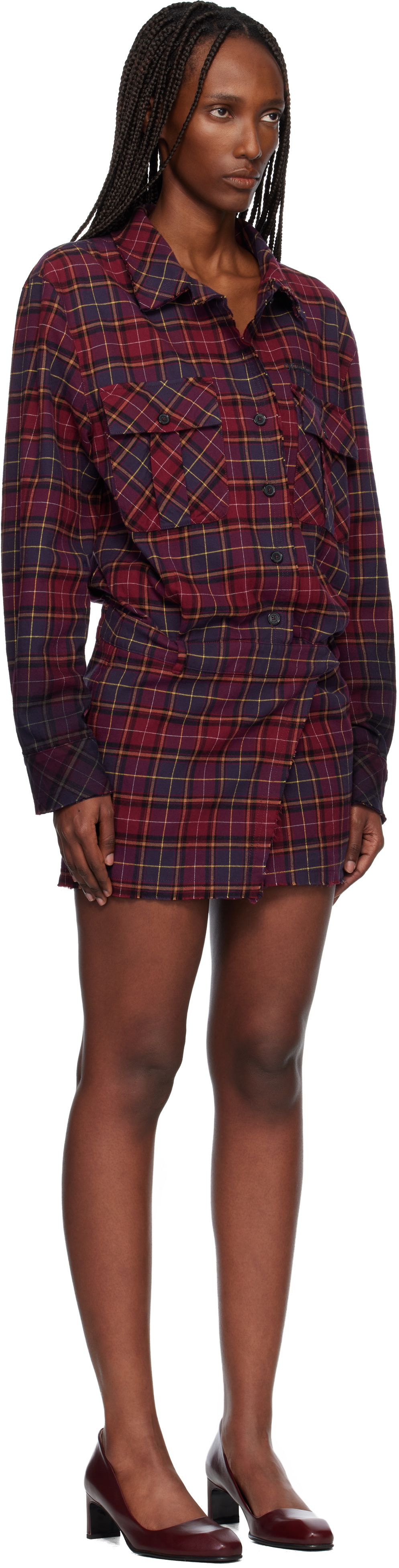 Off-White Red Check Flannel Arrow Minidress