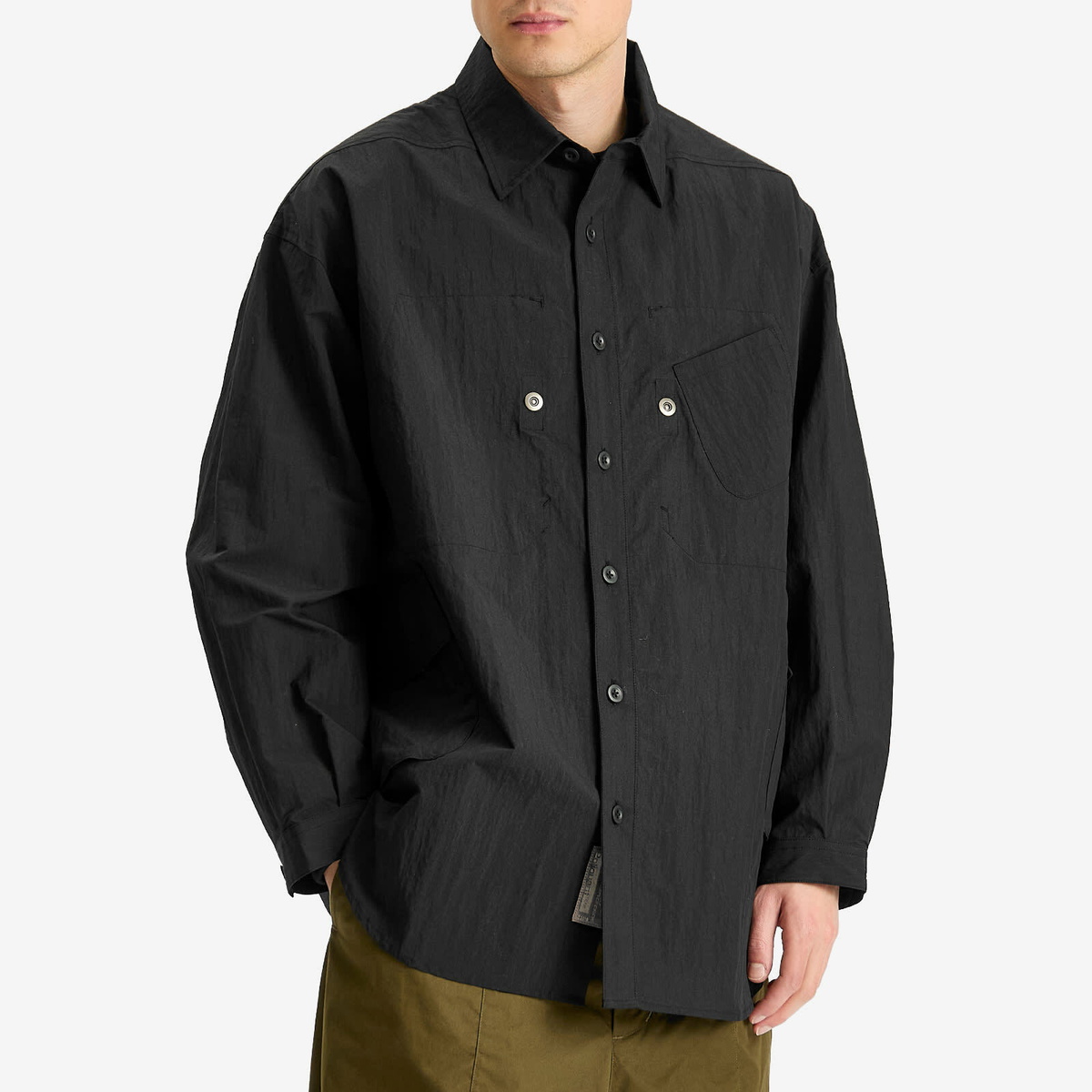 Poliquant Men's In-Outside Pockets Oversized CPO Shirt Jacket in Black