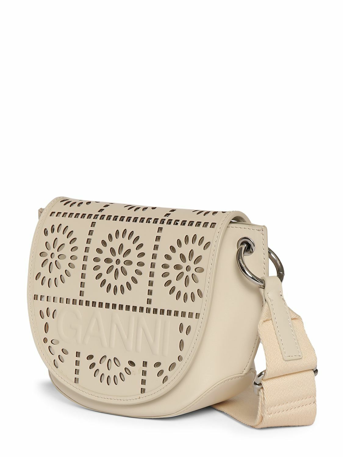 [Ganni]★Banner Saddle Cross ショルダーバッグ★現地セール GANNI Banner Saddle Raffia Shoulder Bag in Tan | LN-CC