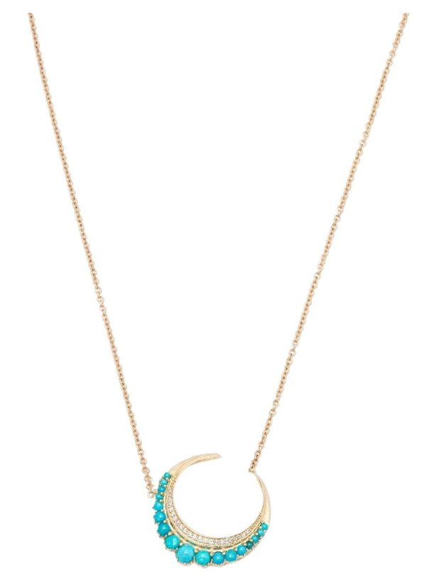 Photo: Jacquie Aiche 14K Yellow Gold Crescent Moon Small Turquoise Diamond Necklace
