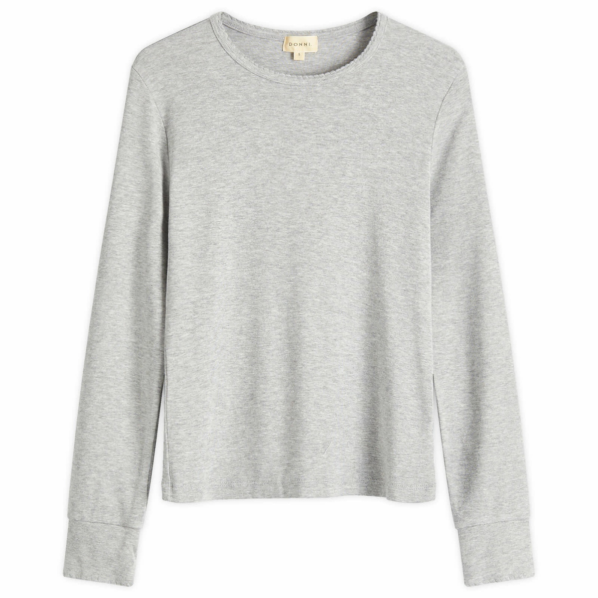 DONNI. Women's Baby Rib Scallop Long Sleeve Top in Heather Grey