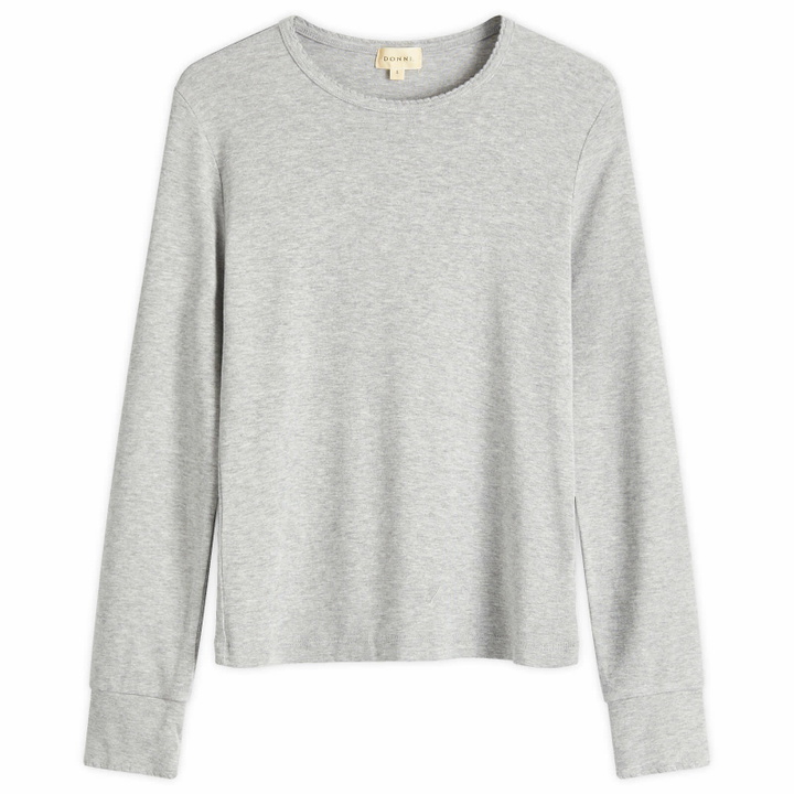 Photo: DONNI. Women's Baby Rib Scallop Long Sleeve Top in Heather Grey