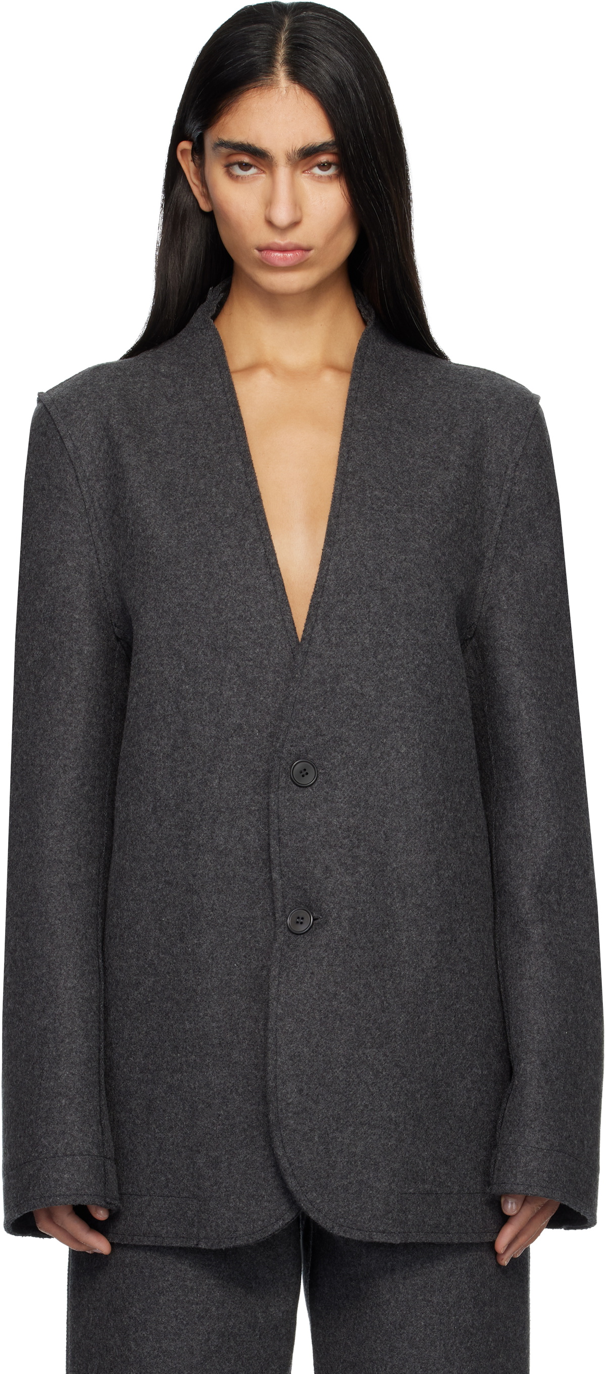 MARIE ADAM-LEENAERDT Gray Base Classic Single Breast Blazer
