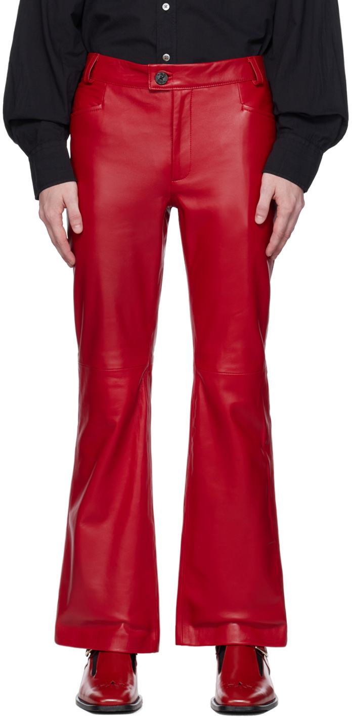 Ernest W. Baker Red Flared Leather Trousers Ernest W. Baker