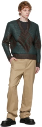 Bottega Veneta Brown & Green Argyle V-Neck Sweater