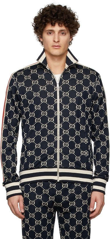 Photo: Gucci Navy Cotton Jacquard GG Jacket