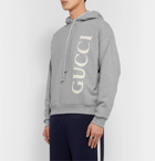 Gucci - Logo-Print Mélange Loopback Cotton-Jersey Hoodie - Gray