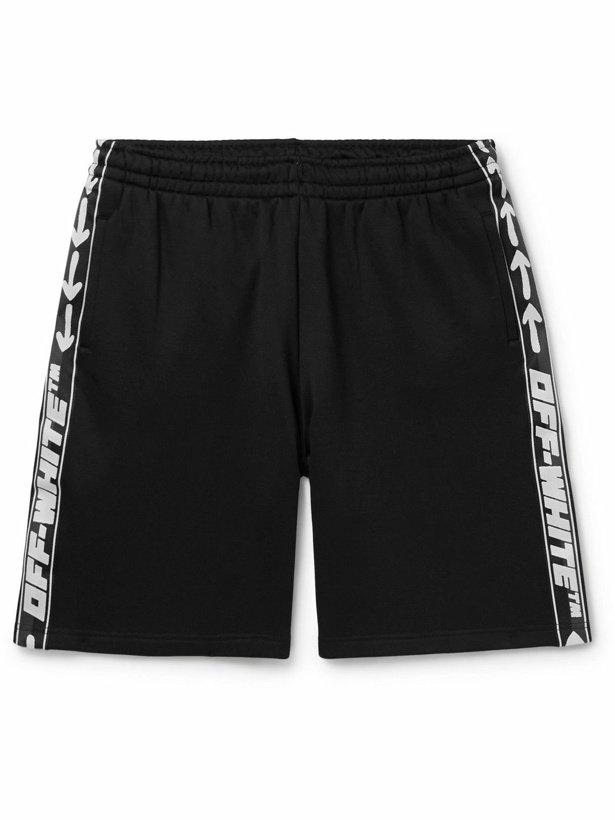 Photo: Off-White - Straight-Leg Webbing-Trimmed Jersey Shorts - Black