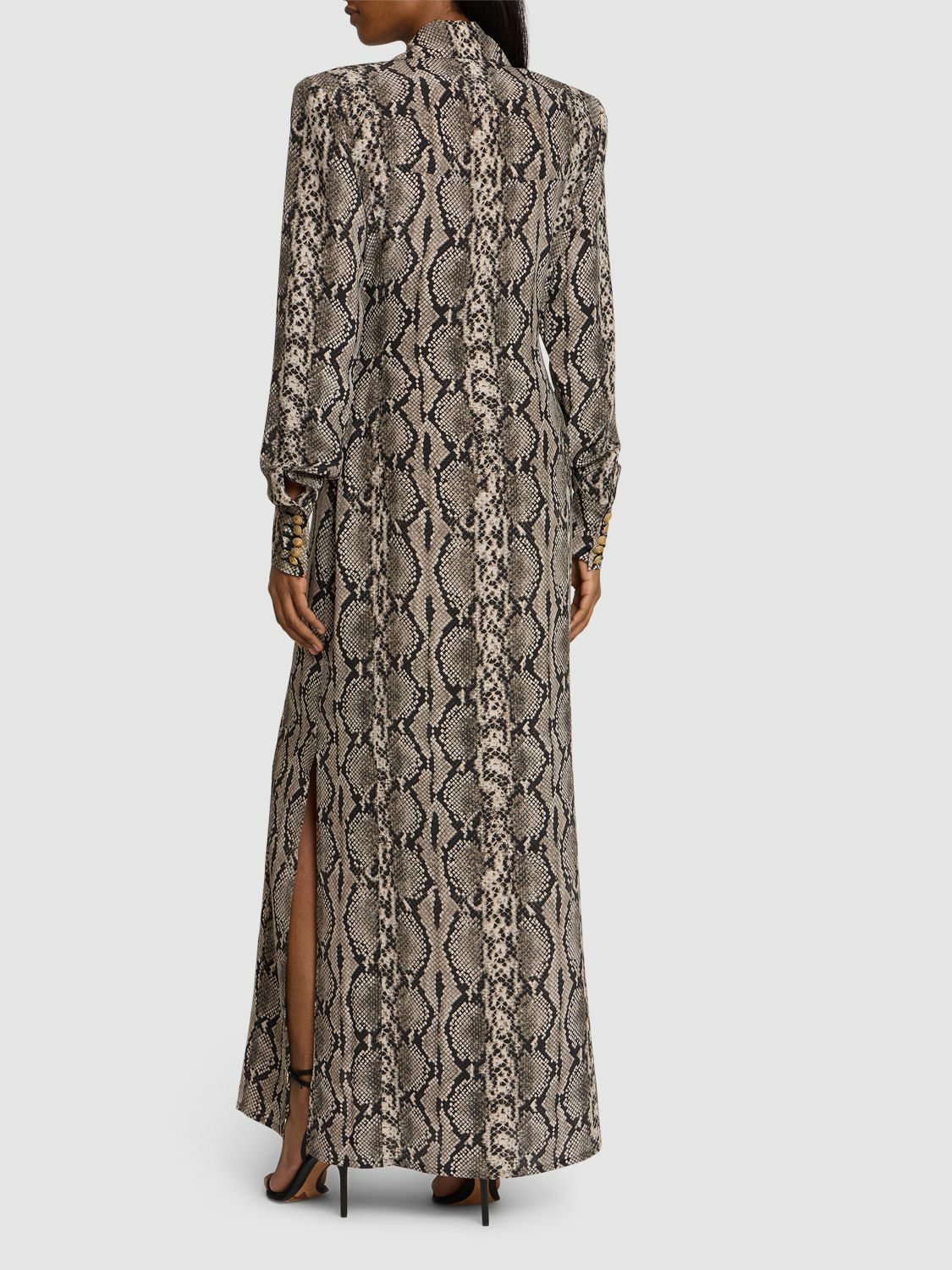 BALMAIN - Python Print Satin Long Dress