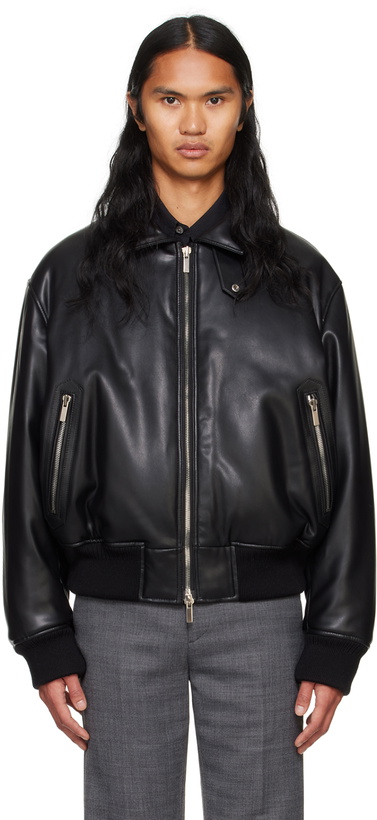 Photo: System Black Padded Faux-Leather Bomber Jacket